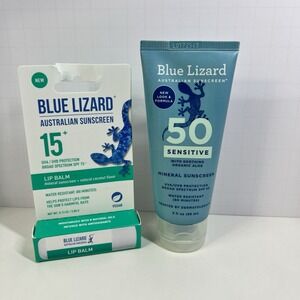 Blue Lizard SPF 50 Sensitive Sunscreen 3oz + Lip Balm SPF 15 New